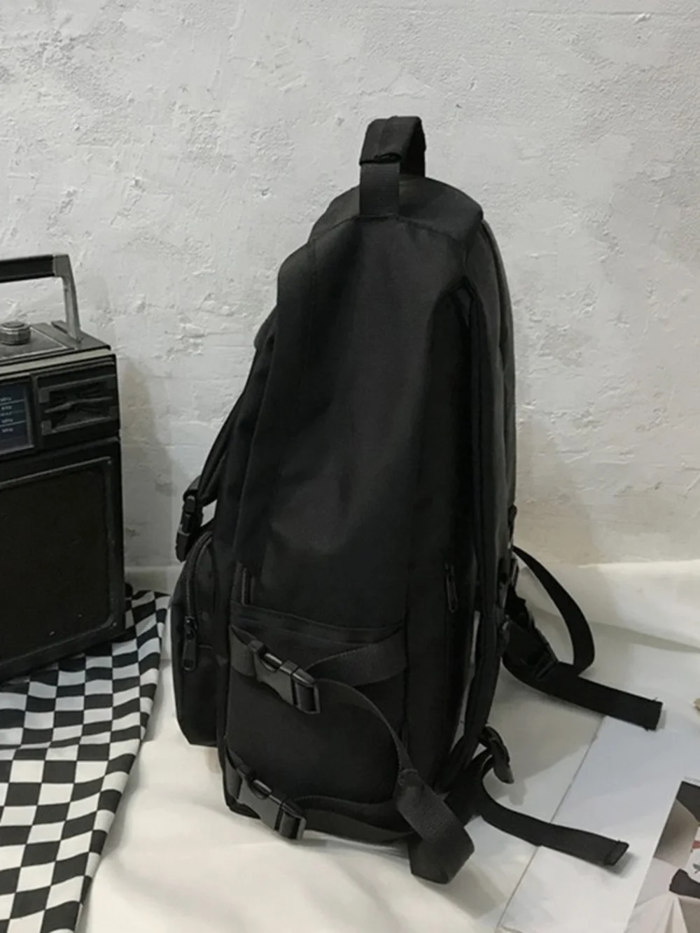Men's Black Tactical Backpack with Buckle Straps
